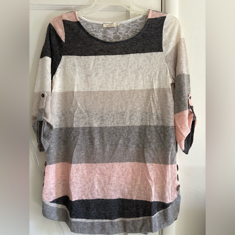 Flamingo Urban Long Sleeve Striped Top - Pink, Gray, Cream